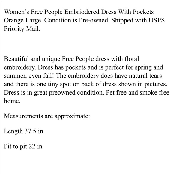 Free People Embroidered Dress w Pockets Large EUC - Picture 8 of 8